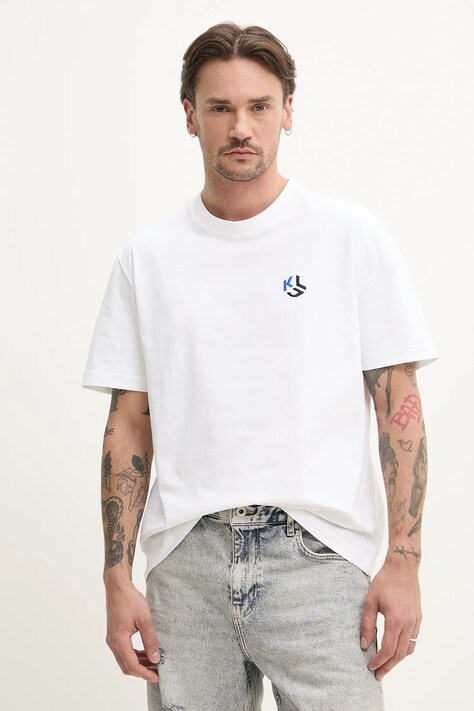 Бавовняна футболка Karl Lagerfeld Jeans чоловіча колір білий однотонна A2M17050