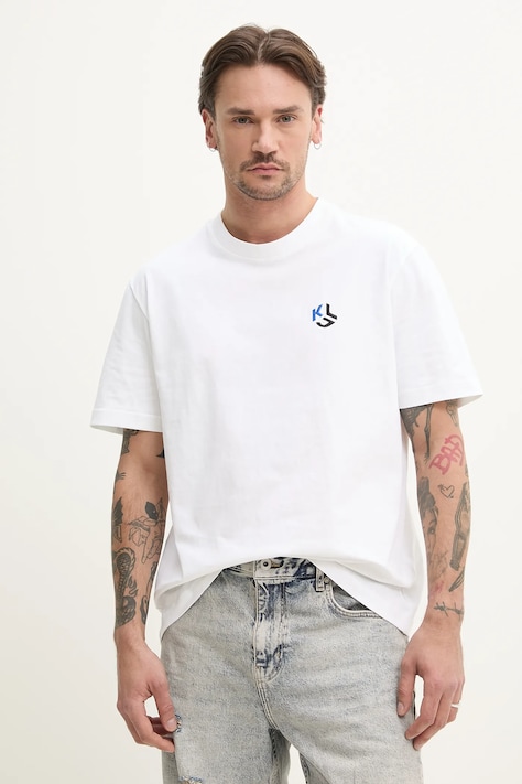 Бавовняна футболка Karl Lagerfeld Jeans чоловіча колір білий однотонна A2M17050