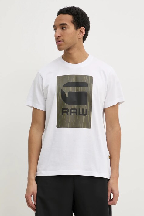 G-Star tricou din bumbac bărbați, culoarea alb, cu imprimeu, D26478-C336