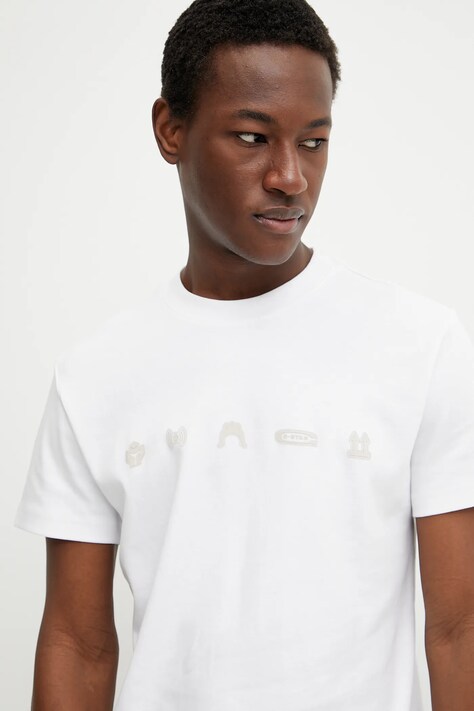 G-Star tricou din bumbac bărbați, culoarea alb, cu imprimeu, D25974-C812