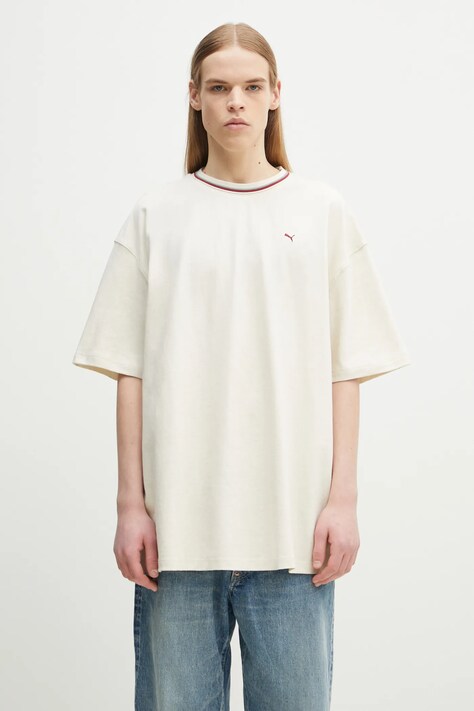 Puma t-shirt bawełniany Palais Artisan męski kolor beżowy gładki 629394