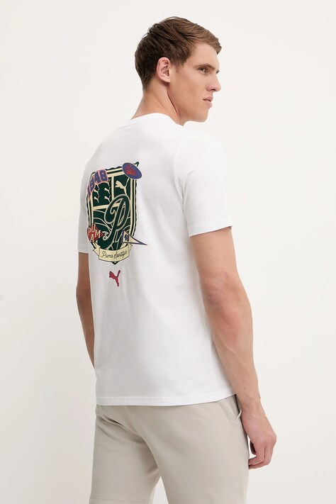 Puma tricou din bumbac culoarea alb, cu imprimeu, 629628