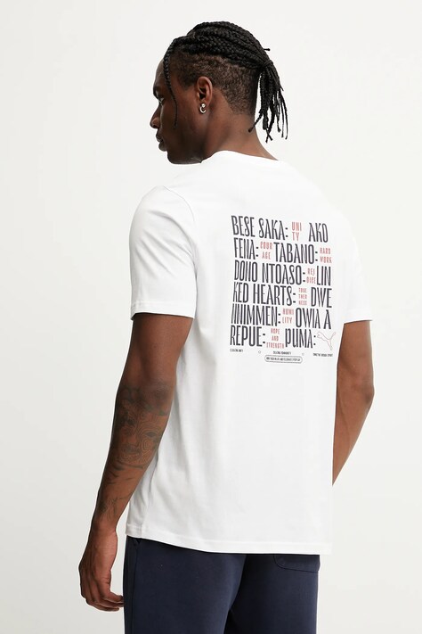 Puma tricou din bumbac culoarea alb, cu imprimeu, 629697