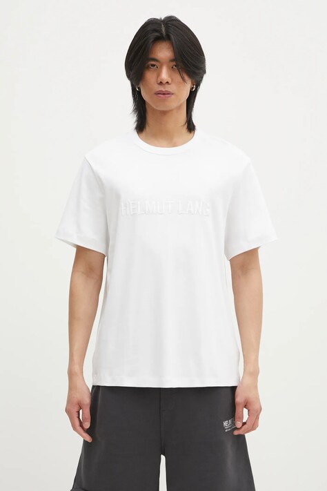 Хлопковая футболка Helmut Lang Logo Ov Tee.Hvy Ever мужская цвет белый с аппликацией O04HM599