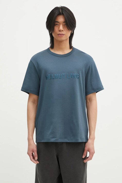 Хлопковая футболка Helmut Lang Logo Ov Tee.Hvy Ever мужская цвет бирюзовый с аппликацией O04HM599