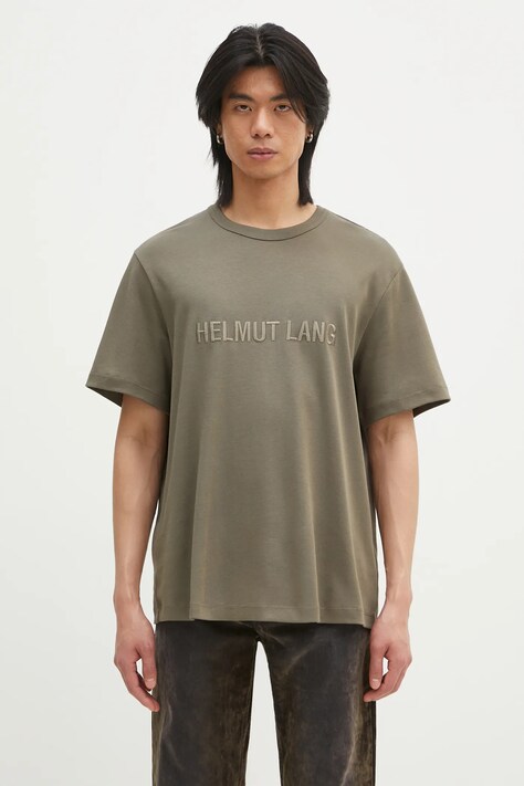 Хлопковая футболка Helmut Lang Logo Ov Tee.Hvy Ever мужская цвет зелёный с аппликацией O04HM599