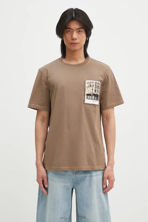 Хлопковая футболка Helmut Lang Pstcard T Grnwch.Mal мужская цвет коричневый с принтом O10HM515