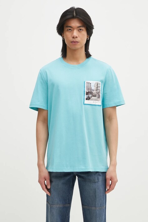 Хлопковая футболка Helmut Lang Pstcard T Bk.Mal Lt мужская цвет бирюзовый с принтом O10HM516
