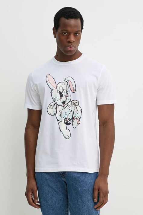 PS Paul Smith tricou din bumbac barbati, culoarea alb, cu imprimeu, M2R.011R.PP5132
