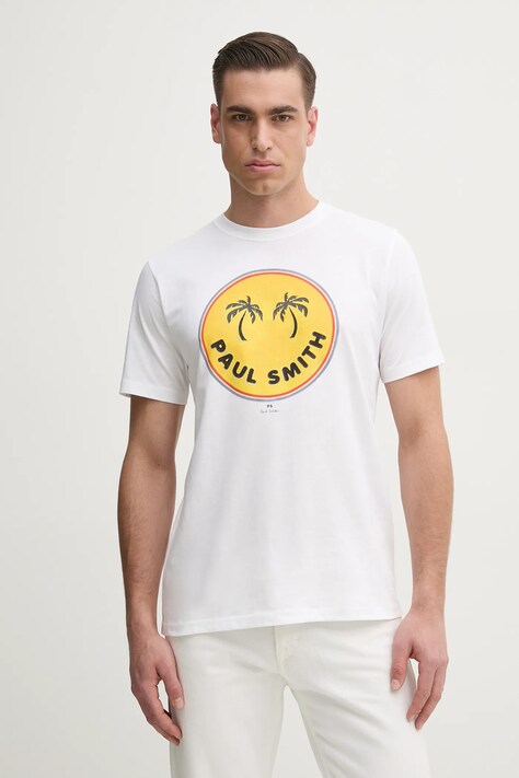 PS Paul Smith t-shirt bawełniany męski kolor biały z nadrukiem M2R.011R.PP5133