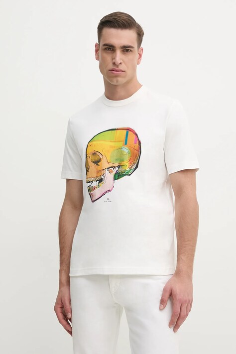 PS Paul Smith tricou din bumbac bărbați, culoarea alb, cu imprimeu, M2R.220X.PP5119