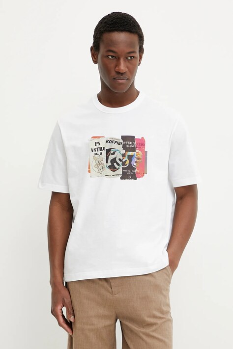 PS Paul Smith tricou din bumbac barbati, culoarea alb, cu imprimeu, M2R.220X.PP5122