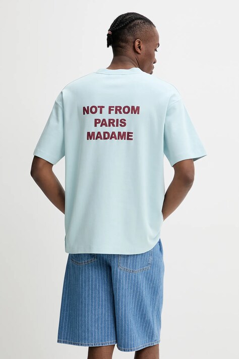 Bavlněné tričko Drôle de Monsieur Le T-Shirt Slogan tyrkysová barva, s potiskem, G-TS203-CO002-LBE