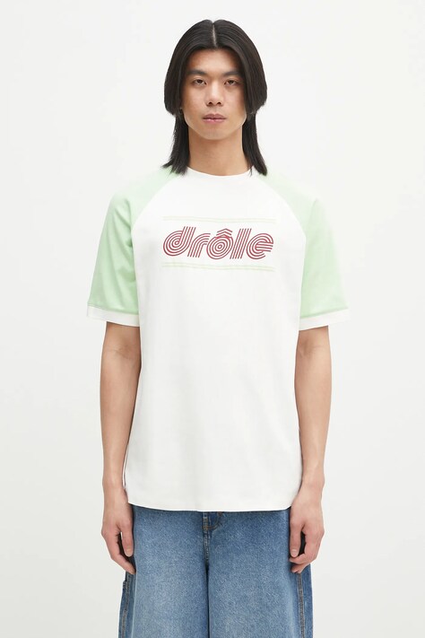 Drôle de Monsieur tricou din bumbac Le T-Shirt Drule Tennis barbati, culoarea alb, cu imprimeu, G-TS247-CO002-OW