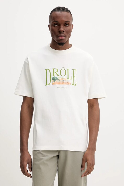 Хлопковая футболка Drôle de Monsieur Le T-Shirt Tennis Court мужская цвет бежевый с принтом G-TS246-CO002-OW