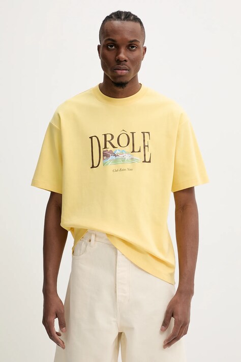 Bavlněné tričko Drôle de Monsieur Le T-Shirt Tennis Court žlutá barva, s potiskem, G-TS246-CO002-LYL
