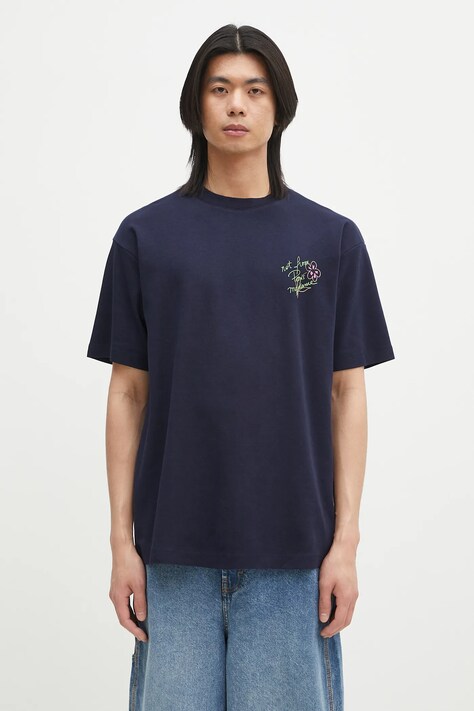 Хлопковая футболка Drôle de Monsieur Le T-Shirt Slogan Esquisse мужская цвет синий с принтом G-TS188-CO002-NY