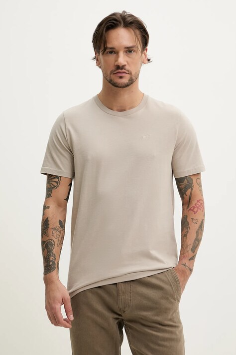 Hollister Co. tricou din bumbac barbati, culoarea bej, neted, KI324-5145