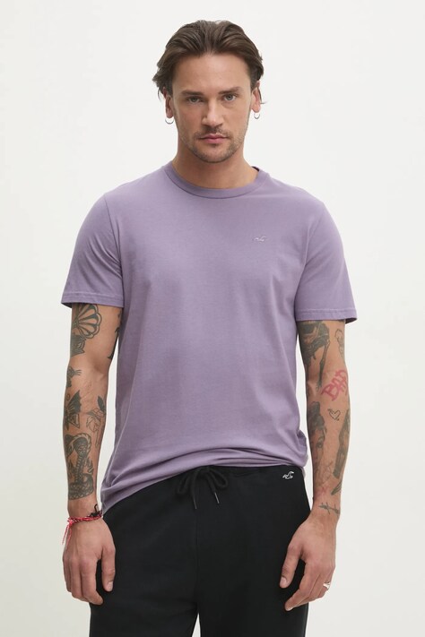 Hollister Co. tricou din bumbac barbati, culoarea violet, neted, KI324-5148