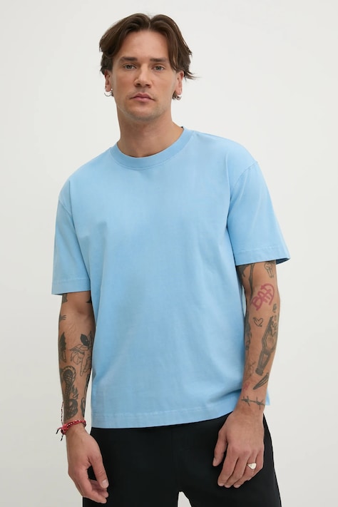 Памучна тениска Hollister Co. в синьо с изчистен дизайн KI324-5205