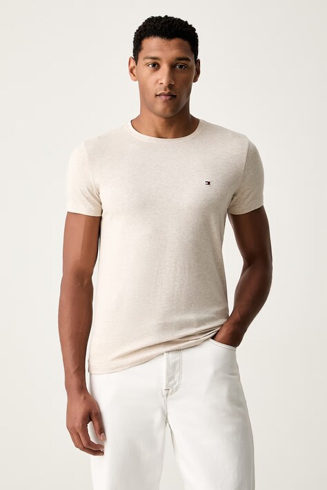 Tommy Hilfiger T-shirt basic męski bawełniany z elastanem beżowy MW0MW10800