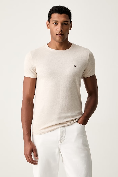 Tommy Hilfiger T-shirt basic męski bawełniany z elastanem beżowy MW0MW10800