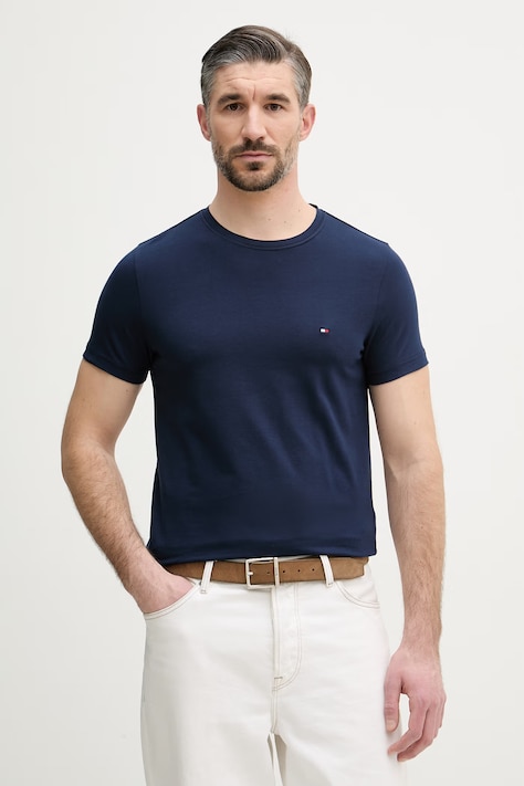 Tommy Hilfiger T-shirt basic męski bawełniany z elastanem granatowy MW0MW10800