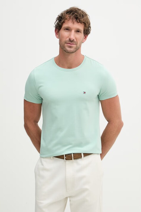 Tommy Hilfiger T-shirt basic męski bawełniany z elastanem turkusowy MW0MW10800