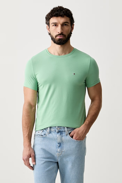 Tommy Hilfiger basic tričko pánské bavlněné s elastanem zelené MW0MW10800