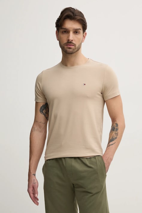 Tommy Hilfiger tricou bărbați, culoarea bej, uni, MW0MW10800