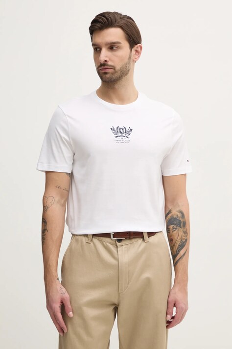 Bavlněné tričko Tommy Hilfiger bílá barva, s aplikací, MW0MW38613