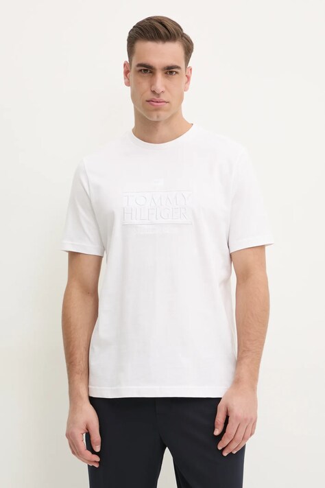 Bavlněné tričko Tommy Hilfiger bílá barva, s aplikací, MW0MW38620