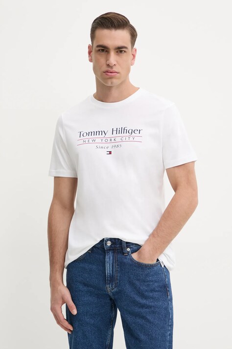 Tommy Hilfiger tricou din bumbac bărbați, culoarea alb, cu imprimeu, MW0MW38621