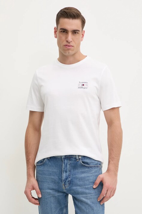 Tommy Hilfiger tricou din bumbac barbati, culoarea alb, cu imprimeu, MW0MW38622