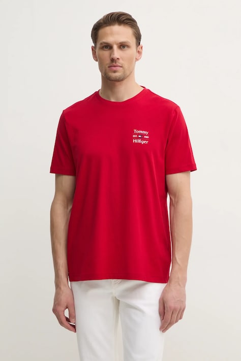 Bavlnené tričko Tommy Hilfiger pánske, červená farba, s potlačou, MW0MW38622