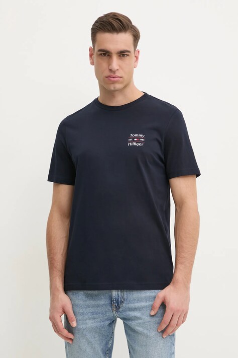 Tommy Hilfiger tricou din bumbac barbati, culoarea albastru marin, cu imprimeu, MW0MW38622