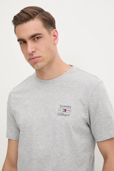 Tommy Hilfiger tricou din bumbac barbati, culoarea gri, cu imprimeu, MW0MW38622