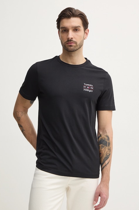 Tommy Hilfiger tricou din bumbac barbati, culoarea negru, cu imprimeu, MW0MW38622