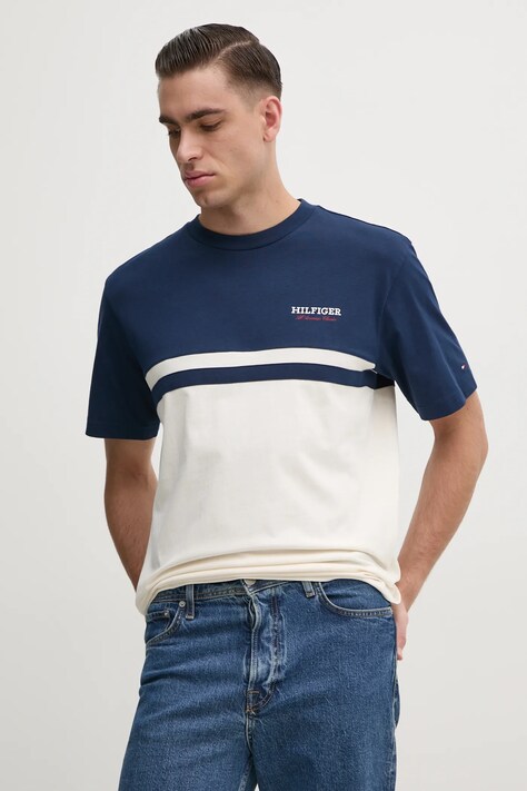 Pamučna majica Tommy Hilfiger za muškarce, boja: tamno plava, s uzorkom, MW0MW39169