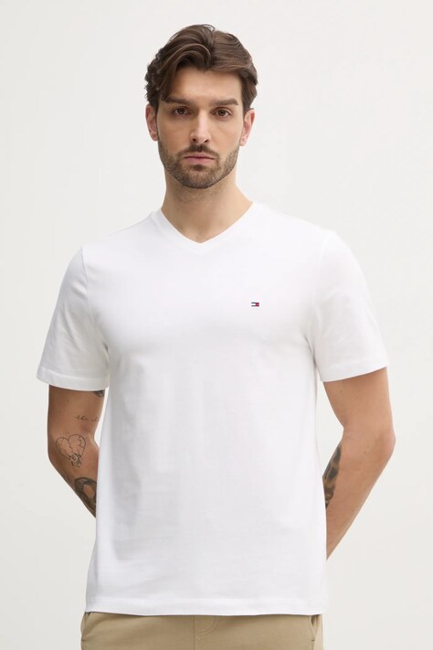 Tommy Hilfiger tricou din bumbac bărbați, culoarea alb, uni, MW0MW39249