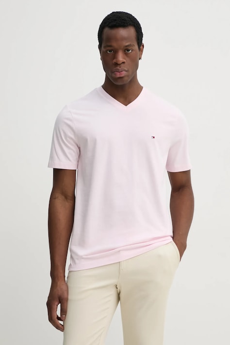 Tommy Hilfiger tricou din bumbac bărbați, culoarea roz, uni, MW0MW39249