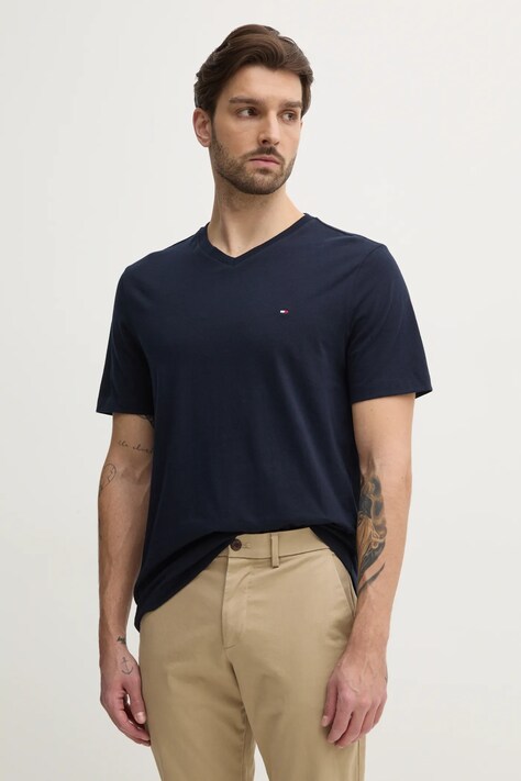 Tommy Hilfiger tricou din bumbac bărbați, culoarea bleumarin, uni, MW0MW39249