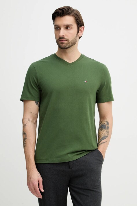 Tommy Hilfiger t-shirt bawełniany męski kolor zielony gładki MW0MW39249