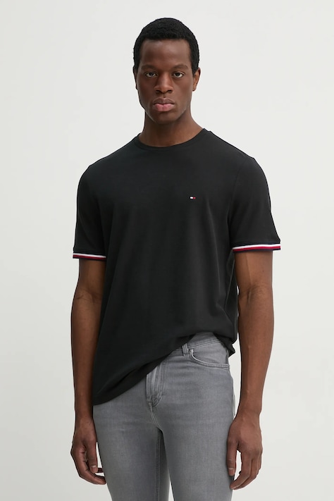 Tommy Hilfiger tricou din bumbac bărbați, culoarea negru, uni, MW0MW38630