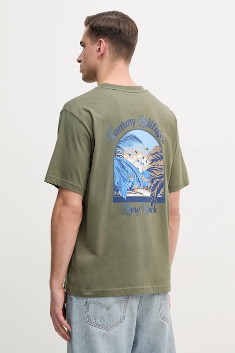 Tommy Hilfiger t-shirt bawełniany męski kolor zielony z nadrukiem MW0MW38643