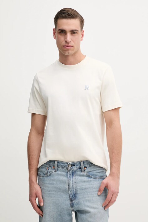 Бавовняна футболка Tommy Hilfiger чоловіча колір бежевий з аплікацією MW0MW39256