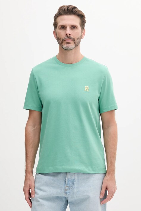 Tommy Hilfiger tricou din bumbac bărbați, culoarea verde, cu imprimeu, MW0MW39256