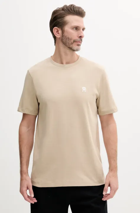 Βαμβακερό μπλουζάκι Tommy Hilfiger ανδρικό, χρώμα: μπεζ, MW0MW39256