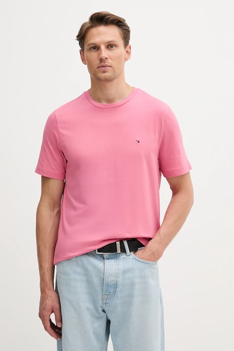 Tommy Hilfiger tricou din bumbac bărbați, culoarea roz, uni, MW0MW39995