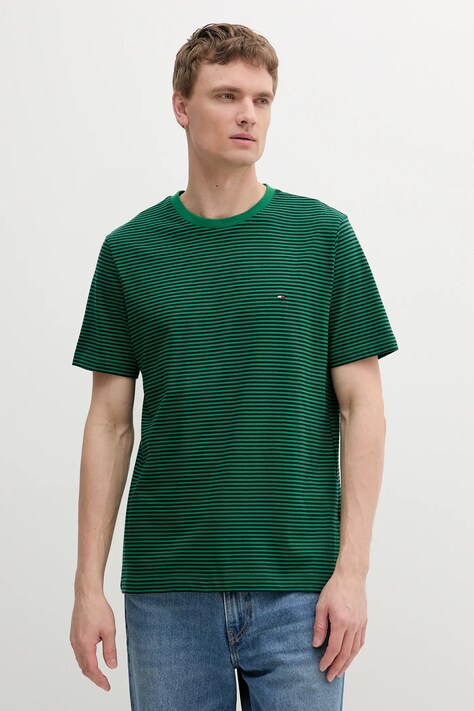 Tommy Hilfiger tricou din bumbac bărbați, culoarea verde, uni, MW0MW39995